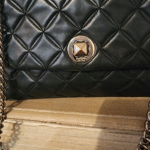 Kate Spade Natalia Flap Medium Black Quilted Crossbody Bag with Silver Chain